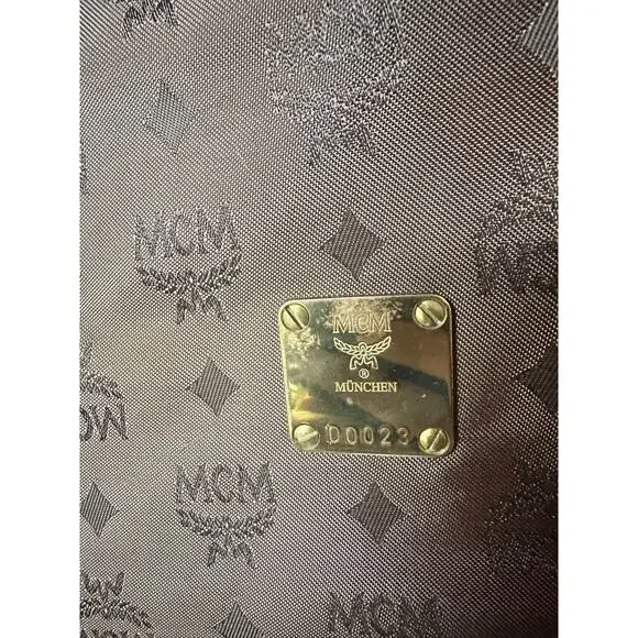 MCM Visetos Nylon Leather Logo Shoulder Tote Bag Brown Large Chain Straps - Picture 16 of 16